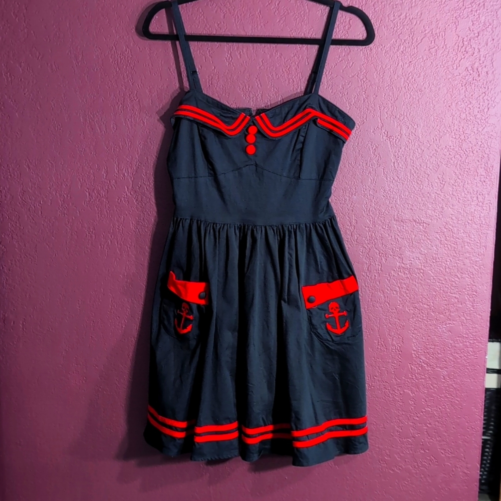 Hell Bunny Black and Red Sailor Dress size Med